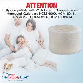 LifeSupplyUSA Humidifier Filter Replacement Wick Filter E Compatible with Honeywell Quietcare HCM-6009, HCM-6011i, HCM-6012i, HCM-6013i, HC-14, HW-14 (3-Pack)