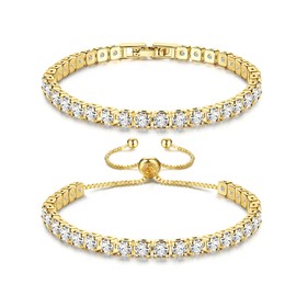 KRFY Bracelets for Womens Gold Bracelet for Women Tennis Bracelet Set for Women Crystal Bracelet Ladies Jewellery Adjustable Bracelet Set for Women Girls Silver,Gold