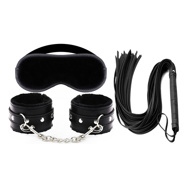Sleeping Masks Plus Leather Handcuffs Adjustable Cuffs Set (Black 2)