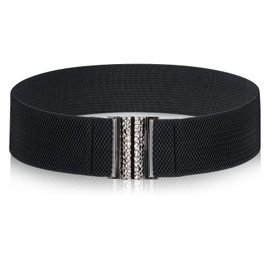 Gtziqa Elastic Belts for Women Stretch, 27.2 Inch Wide Stretchy Belts Vintage Black Adjustable Dress Belt with Gold Buckle Thick Ladies Waist Belt Plus Size Stylish Waistband