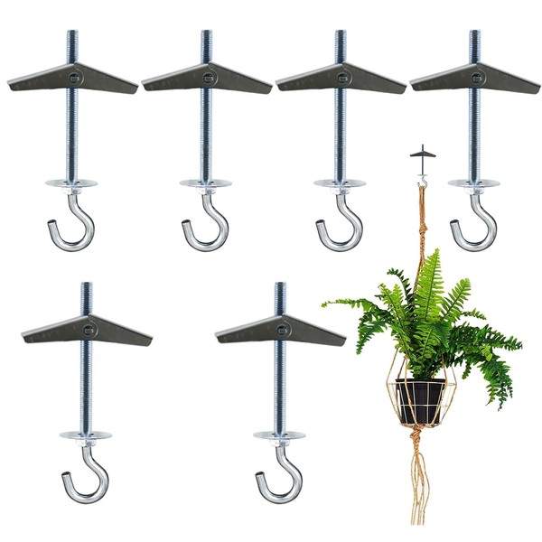 Pack of 6 carbon steel plasterboard ceiling hooks, screw hooks,