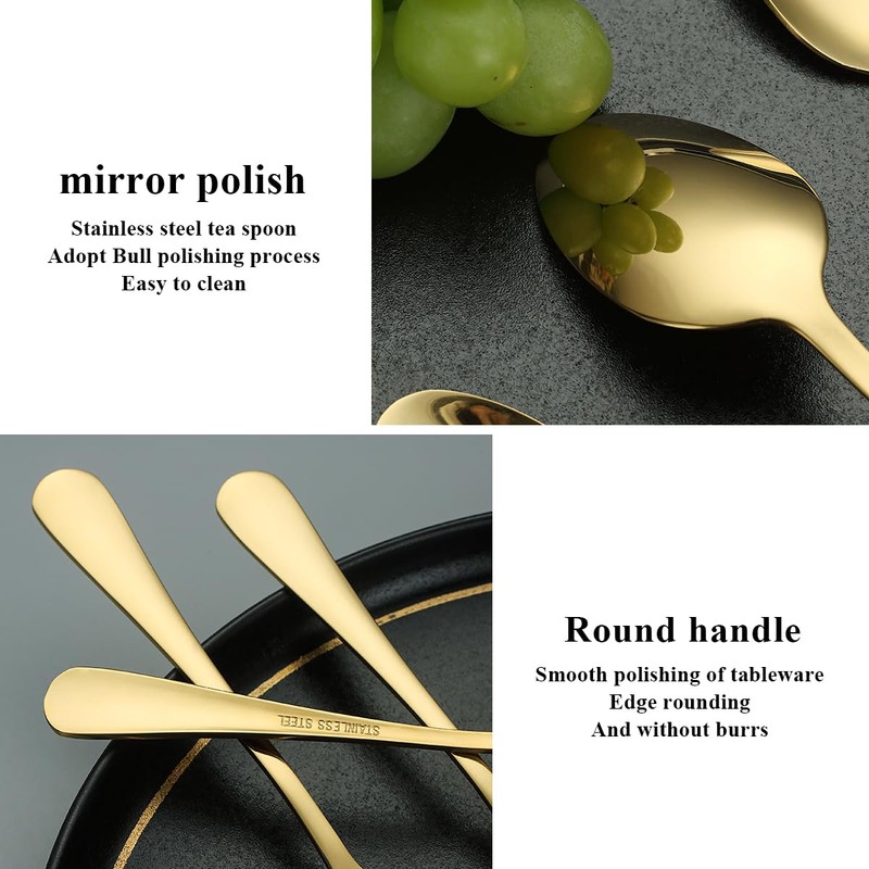 Evanda Gold Dinner Spoons 12 Pieces, Gold Titanium Plating Stainless