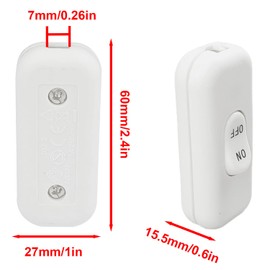 Surf turtle Inline Cord Switch 2-Pack White Button,Rated 6A 250V On/Off Electrical Wire Appliance Rocker Switches,for Bedroom Table Lamp Desk LED Lights