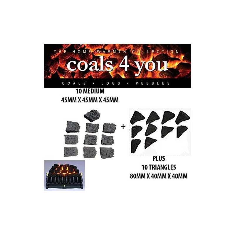 Gas fire coals Black/Bio Fuels/Inserts/Boxed/New 10 medium & 10 large