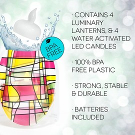 MODGY Luminary Lanterns Candle Holder Decorative Indoor Outdoor Decor, Plastic Candle Lantern Lamps for Wedding Table Centerpiece Porch 4-Pack, with Flameless Floating LED Candles Padre