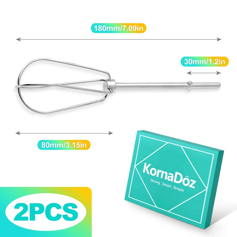 KornaDoz 2 Pack Heavy Duty Stainless Steel Hand Mixer Beaters,