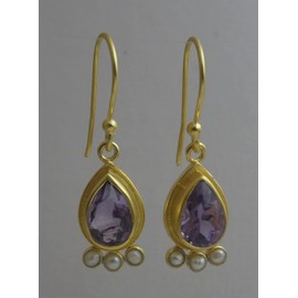 Amethyst und Süßwasserperle Vergoldet 925 Sterling Silber Ohrringe - Natürlicher Edelstein - Geburtstagsgeschenk - Weihnachtsgeschenk - Handgefertigte Geschenkideen für Frauen (amethyst)