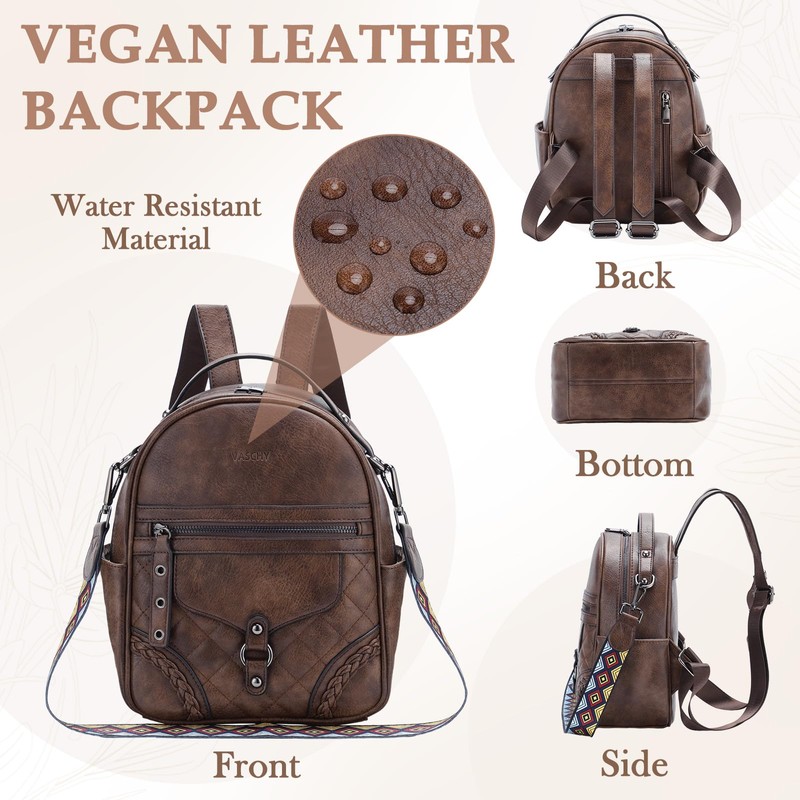 Small Backpack Purse for Women,VASCHY Cute Vegen Leather Mini Backpack