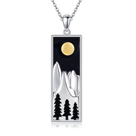AXOMY Mountain Necklace 925 Sterling Silver Mountain Nature Pendant Necklace Mountain Gifts for Women Men Climbers, Sterling Silver, No Gemstone
