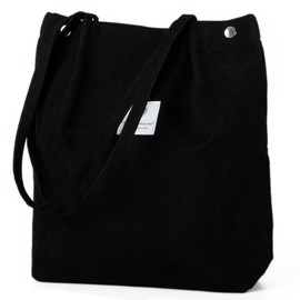 Corduroy Tote Bag Cute Tote Bags for Women Shoulder Bag with Inner Pocket for Work Beach Travel and Shopping Grocery (Black)