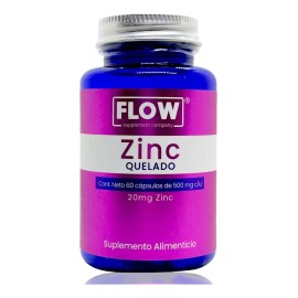 Zinc Quelado Flow 200 mg – 60 Cápsulas de 500 mg | Refuerzo Inmunológico, Piel Sana y Antioxidante Natural