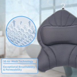 Poemland Extra Thick Large Bath Pillow With Neck,Back,Head Support For Bathtub, Spa, Soaking (Grey, Extra Large)