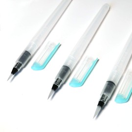 3 Pcs Water Coloring Brush Pen Set with Pointed Round Tip and Refillable Barrel for Watercolor, Ink, Acrylic, Calligraphy, Lettering, Smooth Blending and Artist Painting