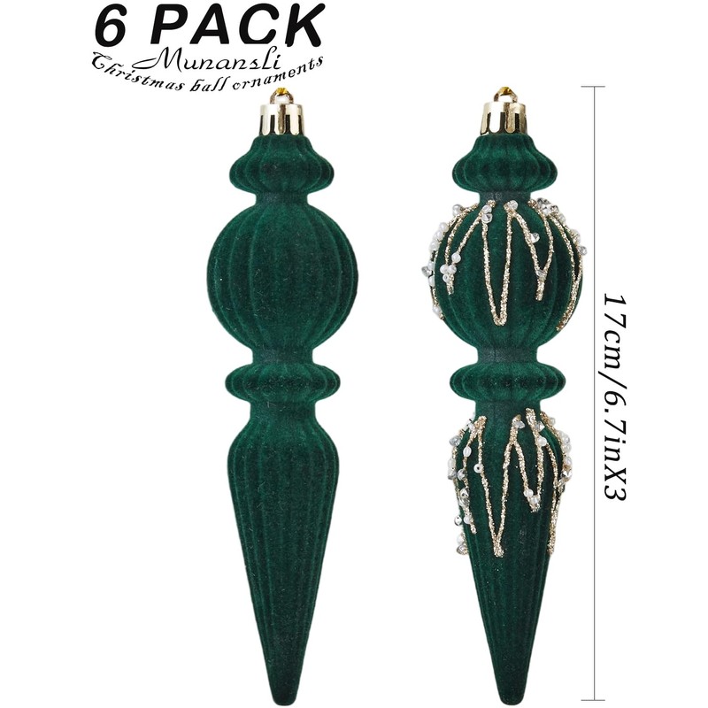 Dark Green Christmas Ornaments Set,6 Pack Plastic Shatterproof Christmas Ball