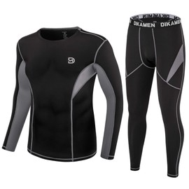 DIKAMEN Men's Thermal Underwear Fleece Lined Performance Fleece Tactical Sports Shapewear Thermal Set (Black01, Medium)
