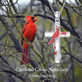 MISTBEE Red Cardinal Necklace S925 Sterling Silver Cross Necklace Cardinal Pendant Bird Jewelry for Women