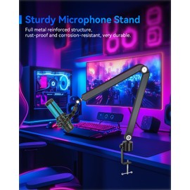 Musclez Microphone Boom Arm, Adjustable Metal Microphone Stand, Hidden Microphone Cable, Sturdy 360° Rotating Base, Cantilever Mic Arm for record, broadcast, gaming, online conference