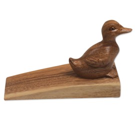 NOVICA Animal Themed Wood Doorstop, Brown, Helpful Duck in Brown'