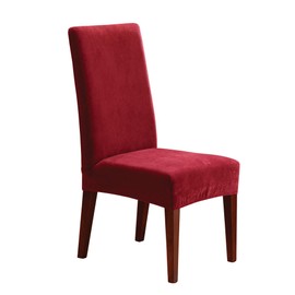 SureFit Stretch Pique Short Dining Room Chair Cover, Dining Chair Cover with Bottom Elastic for a Secure Fit, Removable & Machine Washable, Garnet