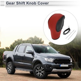 RATCHROLL Gear Shift Knob Cover for Ford for Ranger 19-22 Anti-Slip Stick Shifting Handle Protector Faux Leather 1 Pcs Black Red