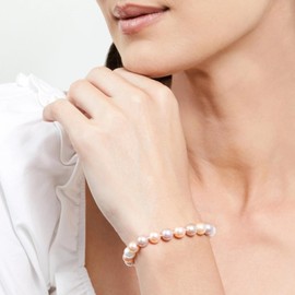 The Pearl Source 14K Gold 7-8mm AAA Quality Round Multicolor Freshwater Cultured Pearl Bracelet for Women