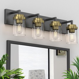 Espird Bathroom Lighting Fixtures, 4-Light Bathroom Vanity Lights Over Mirror, Black and Gold Vanity Light with Glass Shade, Modern Vanity Lighting Fixtures for Bathroom, Bedroom, Hallway