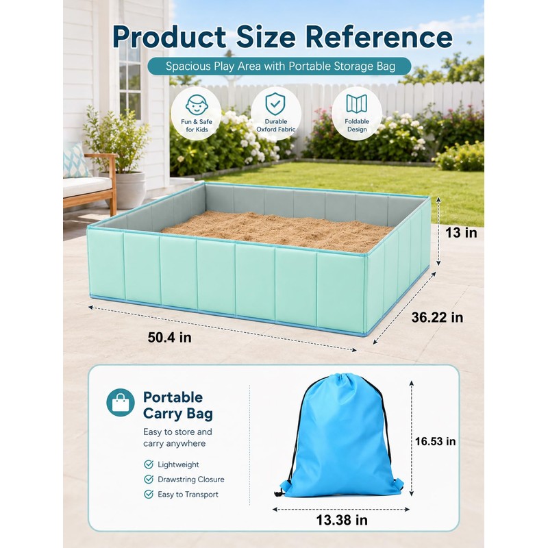 50" Foldable Sandbox for Outdoor, Heavy Duty Oxford Cloth Portable