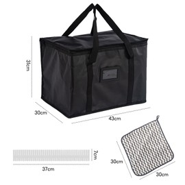 Large Food Delivery Bag, 40L Insulated Thermal Bag, Waterproof Reusable Catering Bags with Zipper, Cooler Bags with Plastic Adjustable Separator and Cleaning Cloth for Outdoor Travel Delivery