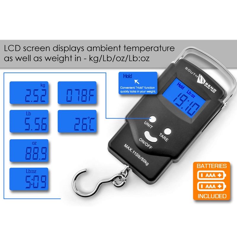 South Bend Digital Hanging Fishing Scale and Tape Measure with