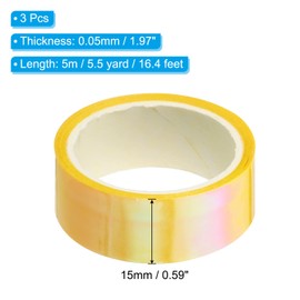 PATIKIL Metalized Tape 0.59 Inch x 5.5 Yards, 3 Roll Self Adhesive Holographic Foil Mirror Metallic Masking Sticker for DIY Art Craft Wrapping Decoration, Yellow