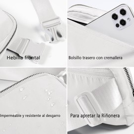 Mini Bolso Cruzado En El Pecho, Riñonera Impermeable y Ligera, Para Hombre Y Mujer，riñonera pequeña resistente a salpicaduras para desplazamientos diarios, gimnasio, viajes, senderism (Blanco)