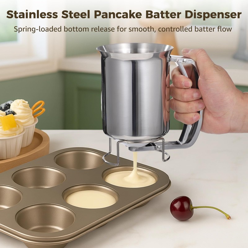 2 PCS Stainless Steel Batter Dispenser, 27 oz Pancake Batter