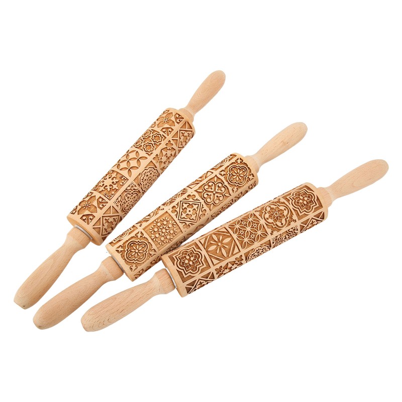 3pcs Wooden Embossed Rolling Pin Engraved Embossing Dough Roller for