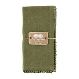Mud Pie Sage Green Cotton Dinner Napkin Set of 4 with Pom Trim