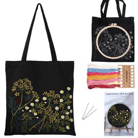 DKDDSSS Embroidery for Beginners Fabric Bag Set, DIY Craft Set Adults, Embroidery Set Adults, Includes Instructions, Embroidery Hoop and Fabric Bag with Floral Pattern for Beginners (Chamomile)