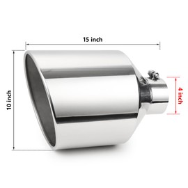 A-KARCK Exhaust Tip 4" Inlet to 10" Outlet, 15" Overall Length Polishing Bolt On Exhaust Tailpipe Tip Protect Tailpipe