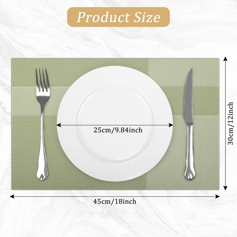 comfoyar Green Rectangular Placemats Set of 6, 12x18 Inch Non-Slip