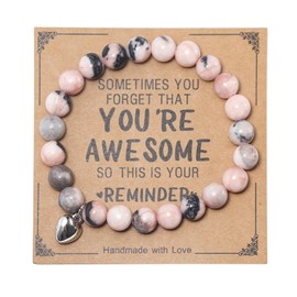 KANGSIT Natural Stone Bracelets -Sometimes You Forget You're Awesome Unique Gifts for Women Teen Girls (Pink)