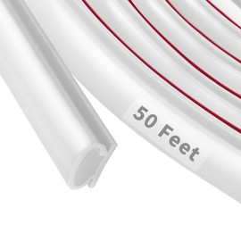 Fingwerk 50 Feet D-Shape Rubber Weather Stripping Door Seal Strip, Self-Adhesive Backing Door Weatherstripping for Door Frame Insulation Large Gap, Easy Cut to Size(White)