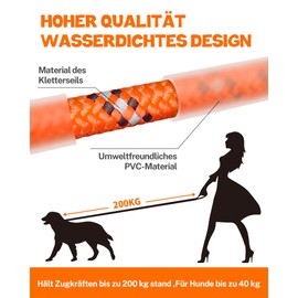 Toozey Recall Lead for Dogs, Waterproof Recall Lead 5 m, 10 m, 15 m, 20 m, Suitable for Small, Medium, Large Dogs, Dog Education, Robust Dog Lead with Soft Padded Handle, Orange, 15 m