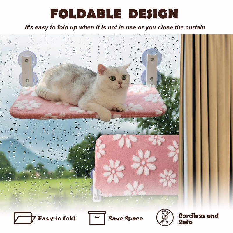 Yaning Cat Window Perch, Foldable Cat Window Hammock with Cute