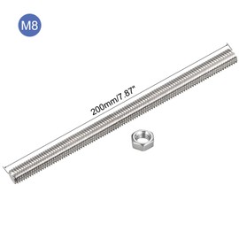 sourcing map 12 Pack M8 x 200mm Fully Threaded Rod with 12 Pack Hex Nuts, 1.25mm Thread Pitch 304 Stainless Steel Right Hand Threaded Rods Bar Studs