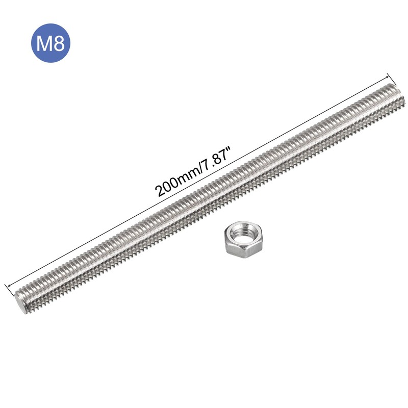 sourcing map 12 Pack M8 x 200mm Fully Threaded Rod