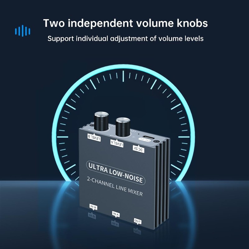 2 Channel Stereo Audio Mixer, 3.5mm Mini Audio Mixer Line