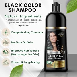 Champú Tinte Negro Para El Cabello – Cubre Las Canas Al Instante En Minutos – Coloración Herbal 10 En 1 – Sin Manchas, Sin Amoníaco, Natural – Para Ho