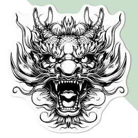 Medium 100mm 'Chinese Dragon Head' Permanent Sticker Decal for Cars/Windows/Bins/Walls etc (DW00109861)