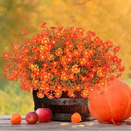 SOMYTING Artificial Fall Flowers for Outdoor,12 Bundles No Fade Faux Autumn Plants Orange Daisy Fake Plastic Flowers Fall Decor for Thanksgiving Front Door Porch Patio Autumn (Fall Red, 12PCS)