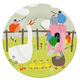 Petit Jour Paris Arty Frog 8" Kids Barnyard Cartoon Plate, Modern Style, Multicolor, Injection Molded, Dishwasher Safe