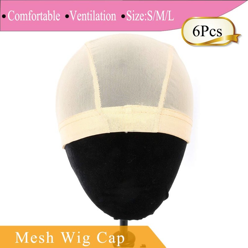 Mesh Dome Caps For Wig 6 Pcs Stretchable Beige Mesh