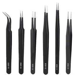 6 Pcs Precision Tweezers Set, Upgraded Anti-Static Stainless Steel Curved of Tweezer, Tweezers Kit for Electronics Repair, Soldering,Craft,Jewelry and Laboratory Work